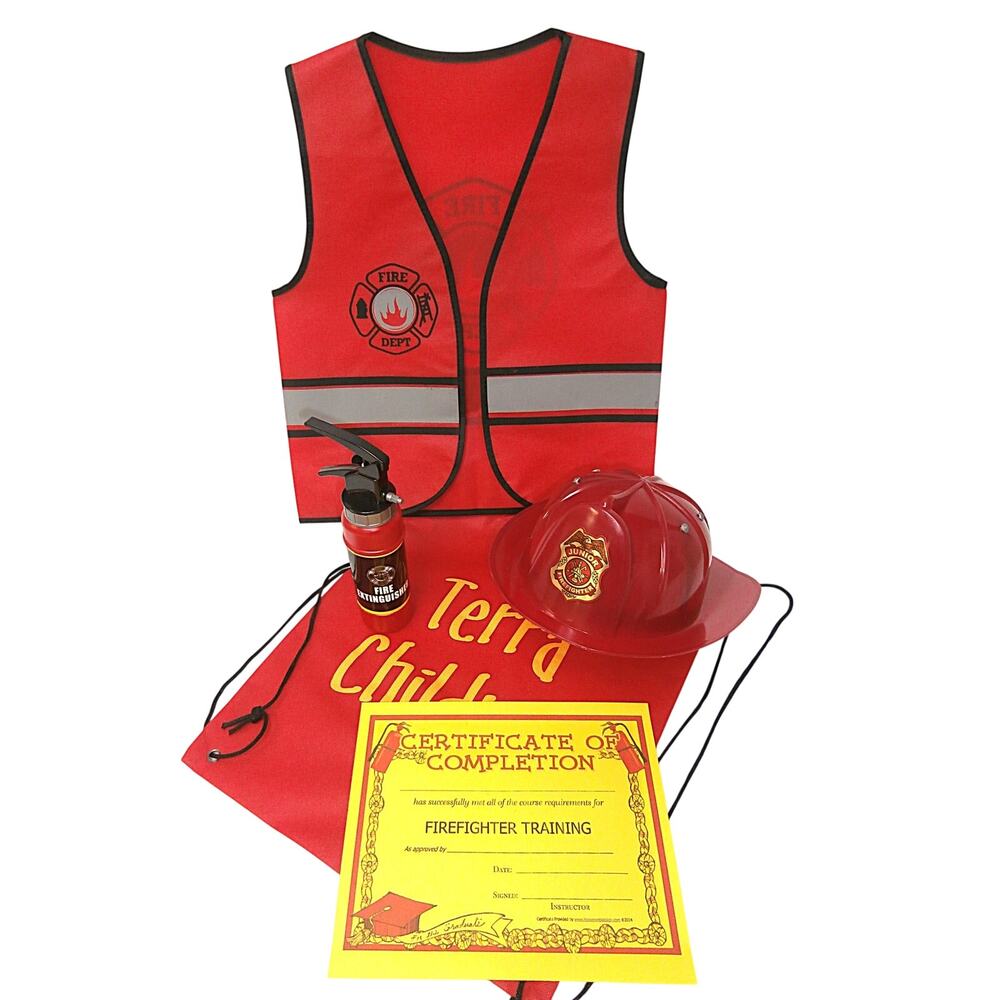 Fireman Dress-up Role Play Vest Helmet Extinguisher Certificate Tote